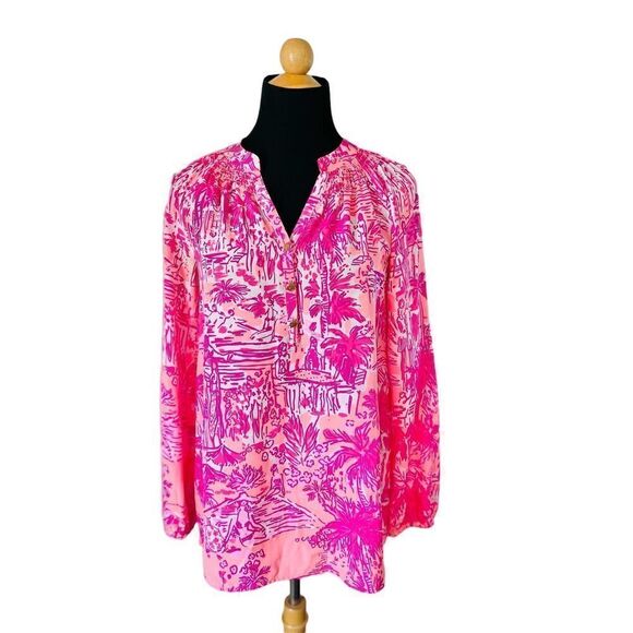 Lilly Pulitzer Elsa Silk Top in Beach Street Whales Print Size XS - Picture 2 of 13